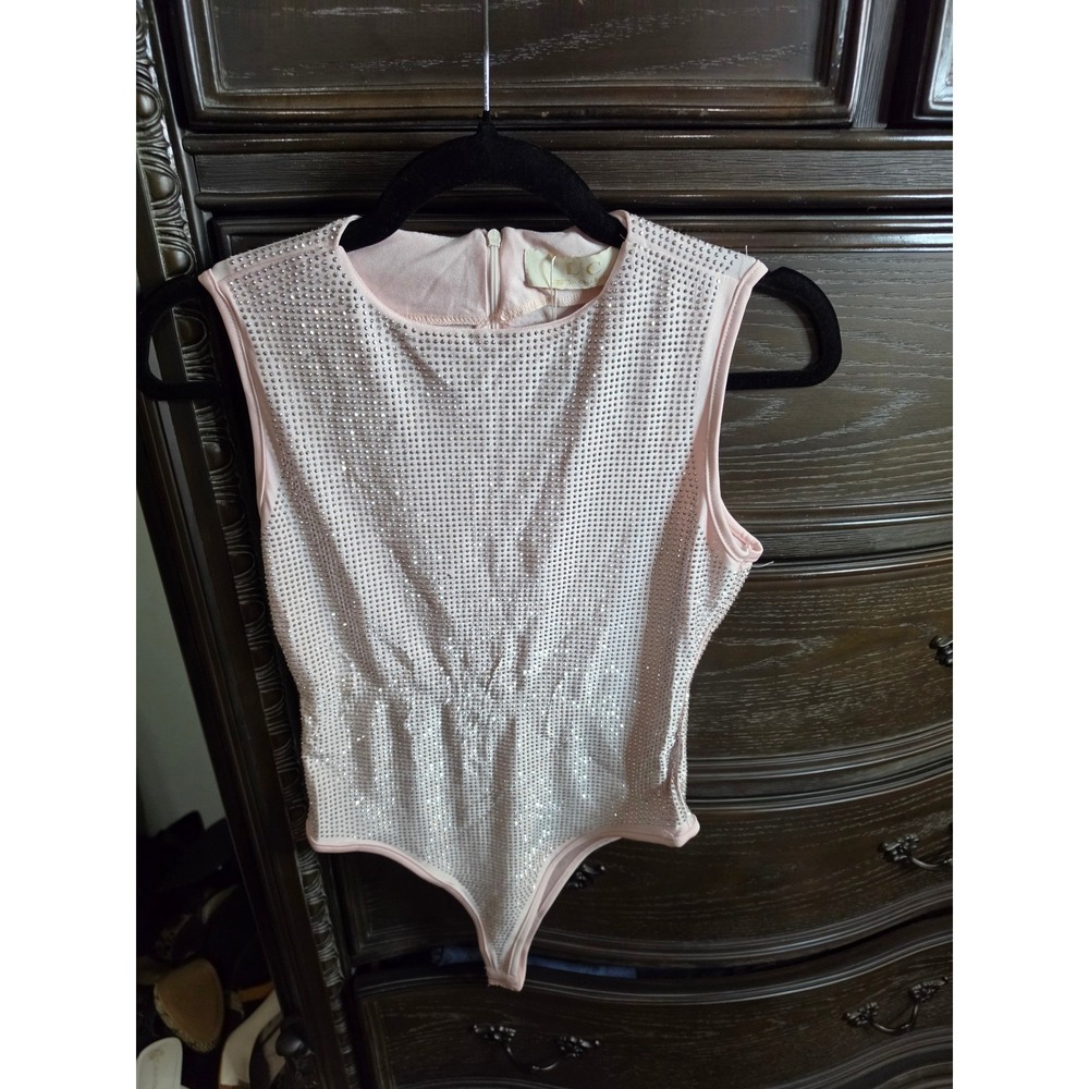 Lizette Collection Pink Rhinestone Bodysuit Sleeveless Studded LC-A7237 Sm NEW
